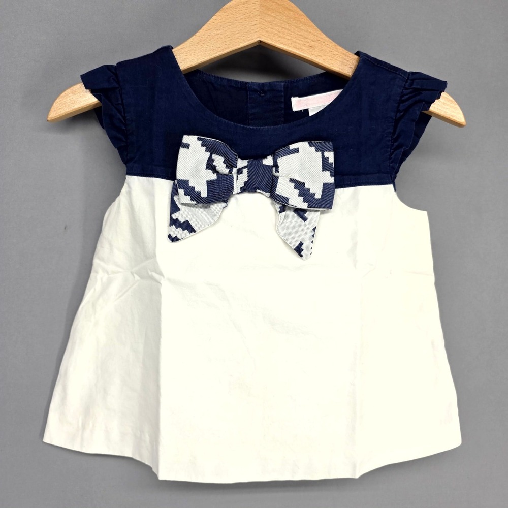 Janie and Jack Top Girl 18-24 Months Navy White Bow Flutter Sleeve Nautical 9057